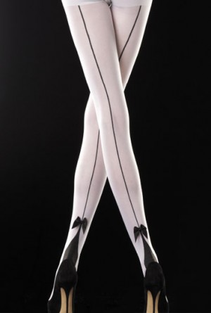 Panty blanco y negro con costura trasera y lazo de Emilio Cavallini