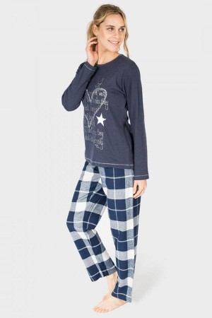 Pijama azul marino cuadros de Massana invierno