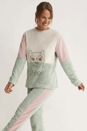 pijama-polar-mujer-promise-dos-piezas-verde-rosa-estampado-gato-N17222