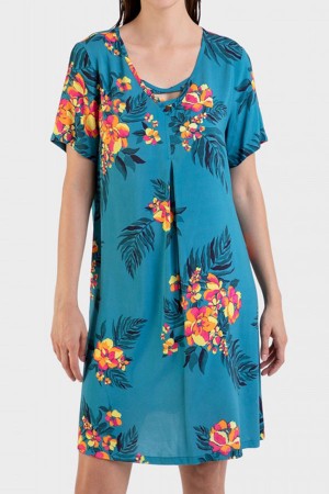 vestido-estampado-floral-100%-algodón-verde-cuello-pico-Massana-L227411