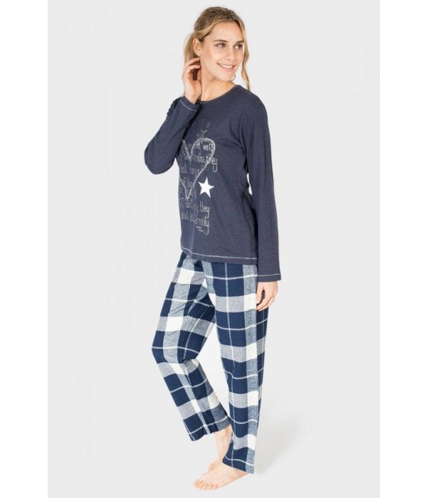 Pijama azul marino cuadros de Massana invierno