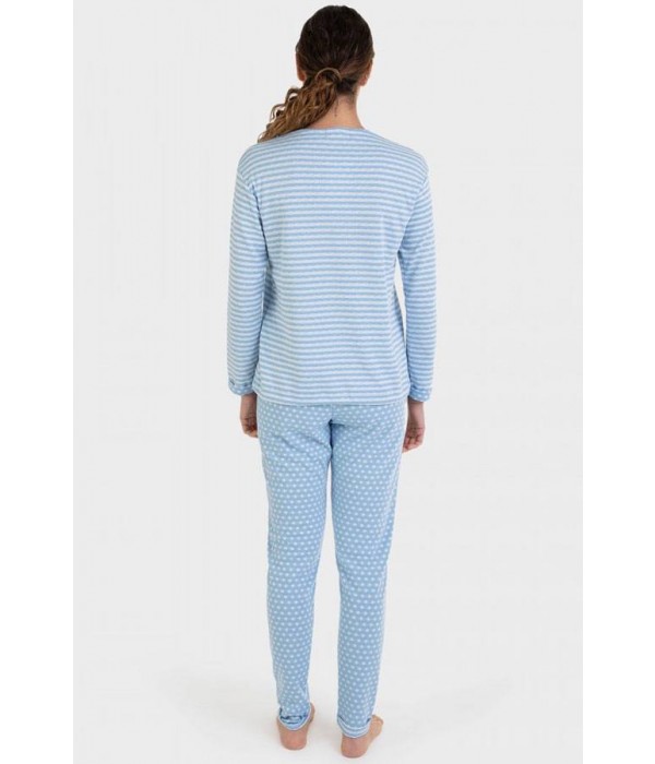 pijama-mujer-invierno-largo-azul-rayas-topos-massana-magic-P721230