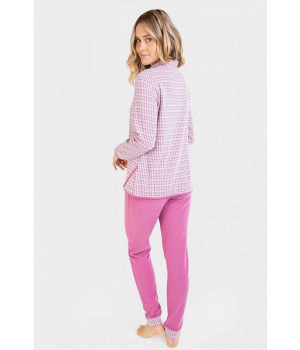 pijama-mujer-largo-invierno-massana-rosa-estampado-cuadros-cordones-detalle