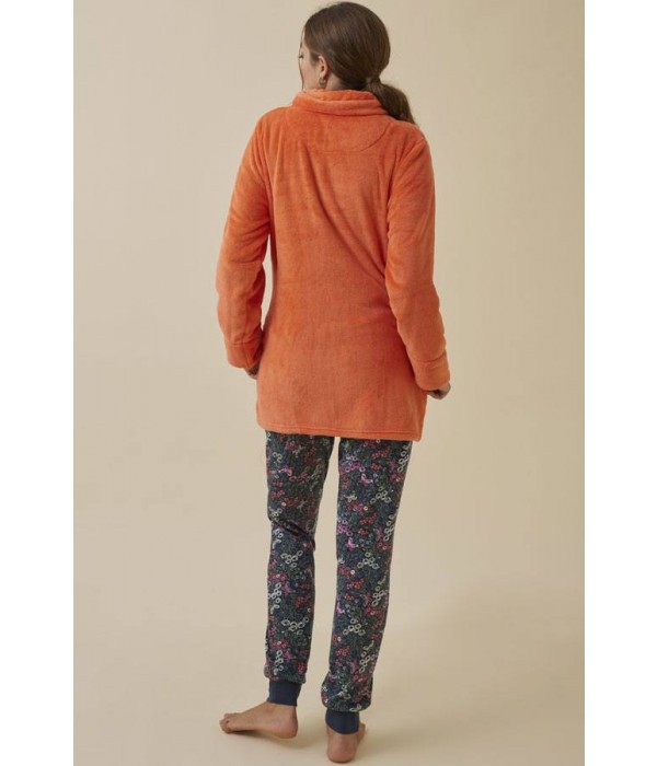 pijama-mujer-tres-piezas-largo-invierno-naranja-estampado-promise-N14503
